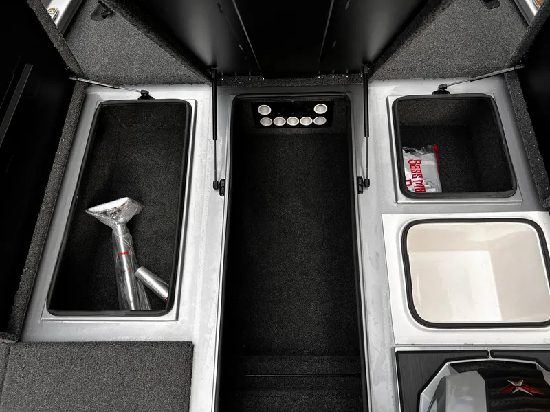 Slide: The Image of 2024 Vexus AVX1880 boat storage compartments with organized interior layout. - 14