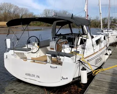 The Image of 2022 Beneteau Oceanis 38.1 sailboat docked, featuring sleek design and modern amenities. - 0