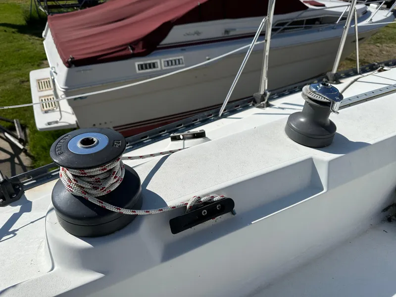 Slide: The Image of Sailboat deck with winches and rope, C&C 30 model, 1989. - 14