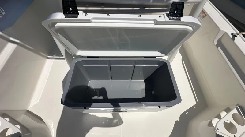 Slide: The Image of Open storage compartment on 2025 Boston Whaler 190 Montauk boat. - 22