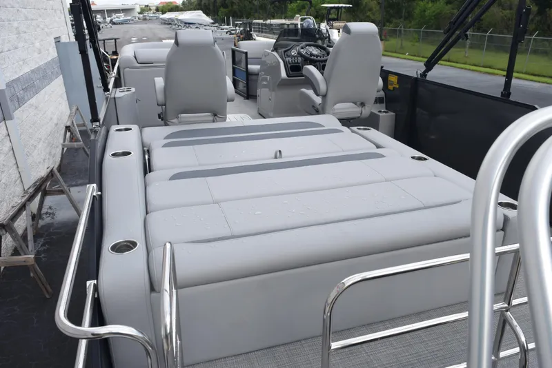 Slide: The Image of 2026 Bentley Pontoons Legacy 223 Swingback with sleek seating and modern design. - 7
