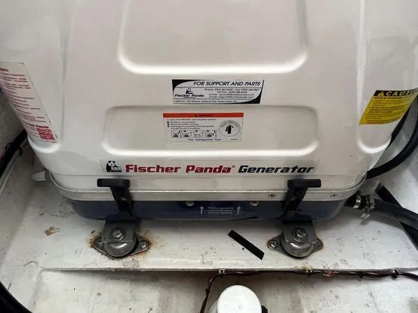 Slide: The Image of Fischer Panda generator in a 2018 True North 34OE boat, secured and labeled. - 41
