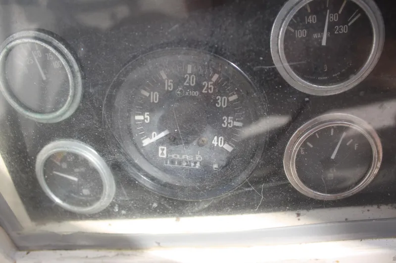 Slide: The Image of Close-up of 1986 Sabre 34 MK II boat dashboard gauges. - 13