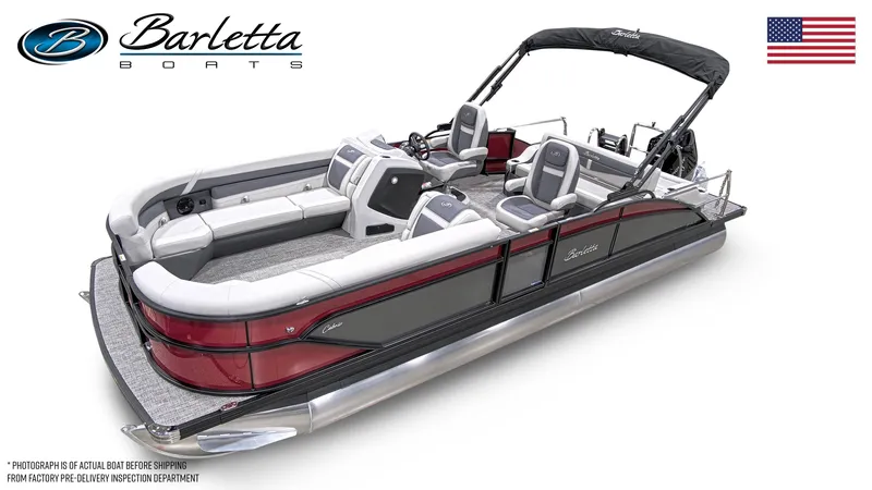 Slide: The Image of 2026 Barletta Cabrio 22UC pontoon boat with sleek design and comfortable seating. - 0