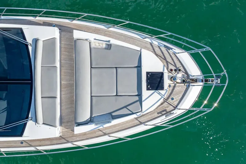 Slide: The Image of Top view of 2015 Azimut 55S yacht's deck on turquoise water. - 3