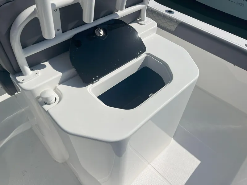 Slide: The Image of Boat storage compartment on Reflex Gladiator 2400, 2026 model, with open lid. - 22