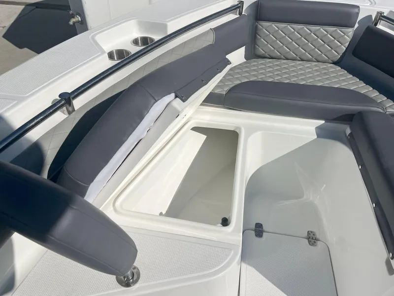 Slide: The Image of Luxurious seating and storage on Reflex Gladiator 2400 boat, 2026 model. - 38