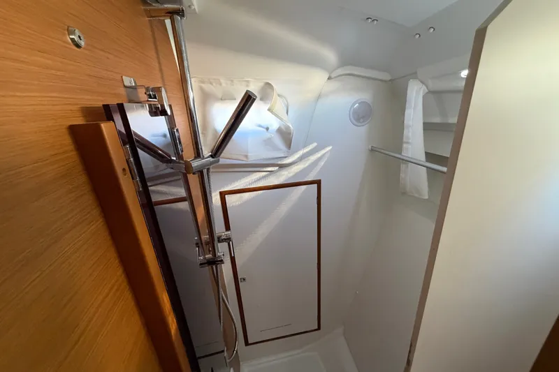 Slide: The Image of Interior of 2021 Jeanneau Sun Odyssey 349 yacht bathroom with modern fixtures. - 20