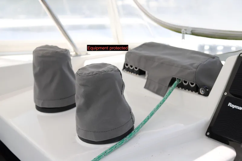 Slide: The Image of Covered equipment on a 2020 Robertson Leopard boat deck with protective gear. - 16