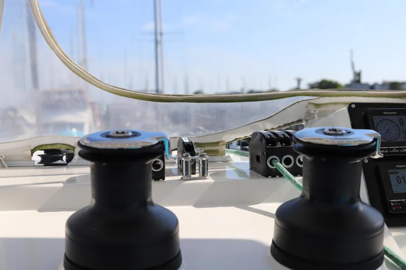 Slide: The Image of Cockpit view of 2020 Robertson Leopard yacht with winches and navigation instruments. - 18