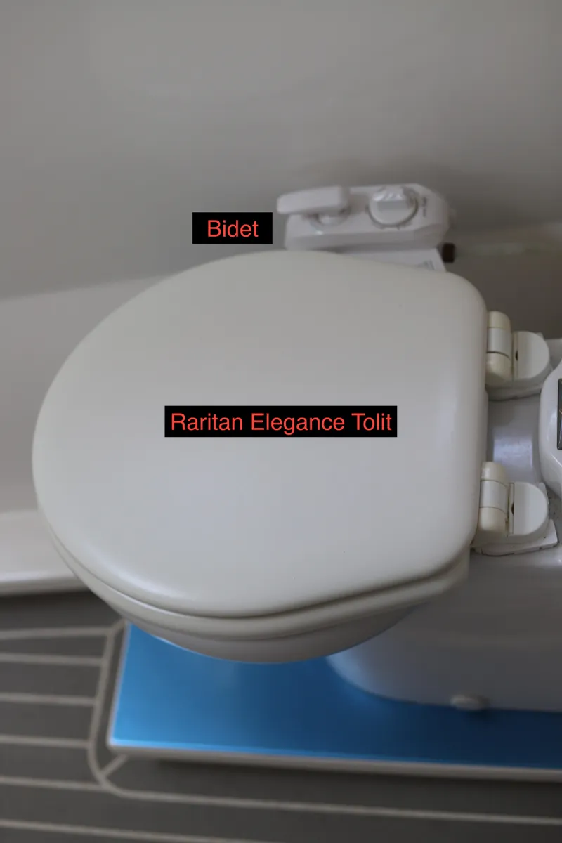 Slide: The Image of Raritan Elegance toilet with bidet attachment on Robertson Leopard 2020 model. - 38