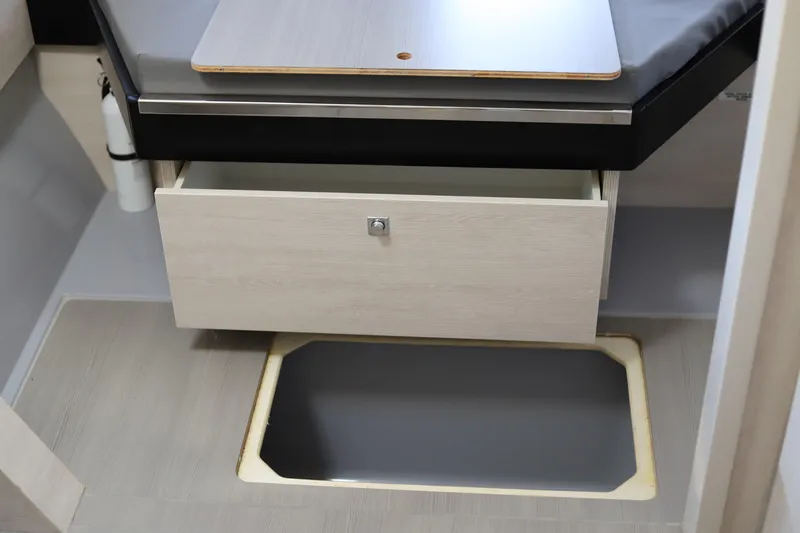 Slide: The Image of 2020 Robertson Leopard interior with open drawer and storage compartment. - 42