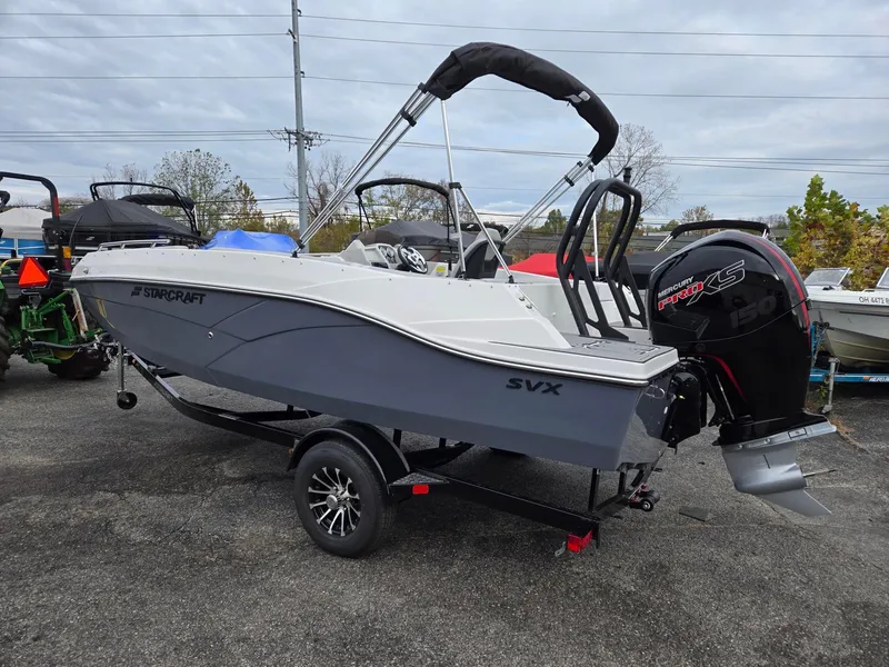 Slide: The Image of 2025 Starcraft SVX191 boat with Mercury Pro XS engine on trailer. - 5