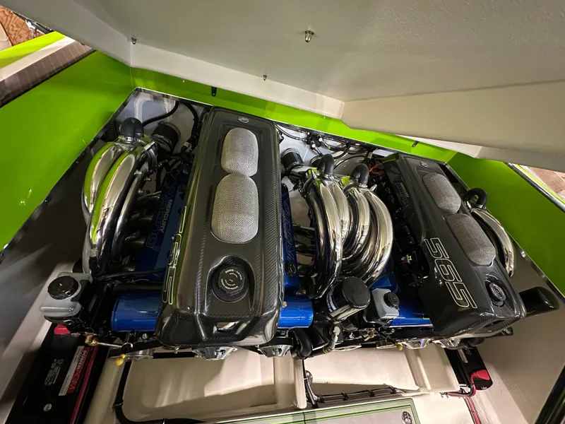 Slide: The Image of Engine compartment of 2025 Velocity 40 RAPTOR with dual high-performance engines. - 23