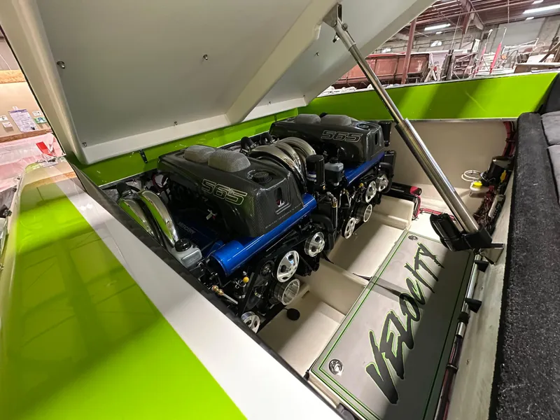 Slide: The Image of Engine compartment of 2025 Velocity 40 RAPTOR boat with twin 565 engines. - 24