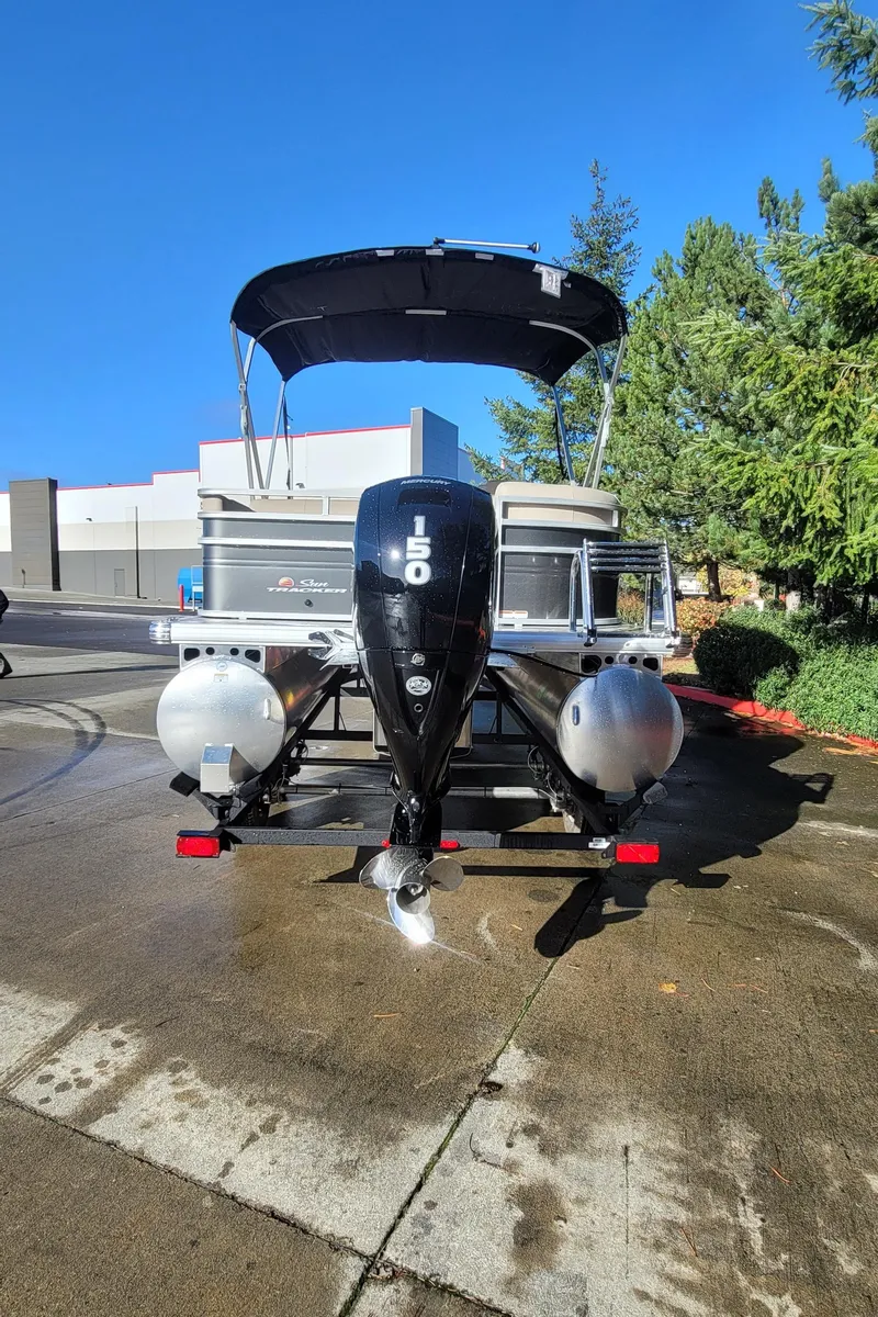 Slide: The Image of 2025 Sun Tracker Party Barge 22 RF DLX pontoon boat with 150 HP engine. - 3