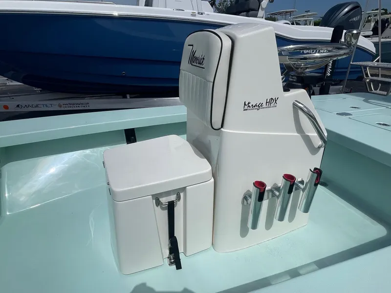 Slide: The Image of 2025 Maverick 17 HPX-S boat interior with seating and rod holders. - 3