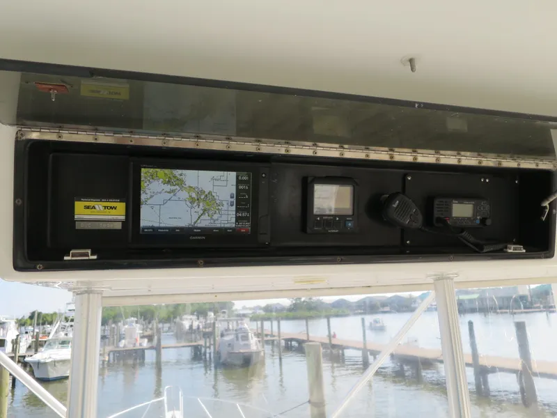 Slide: The Image of Navigation equipment on 1997 Post 50 Flybridge yacht, docked at marina. - 5