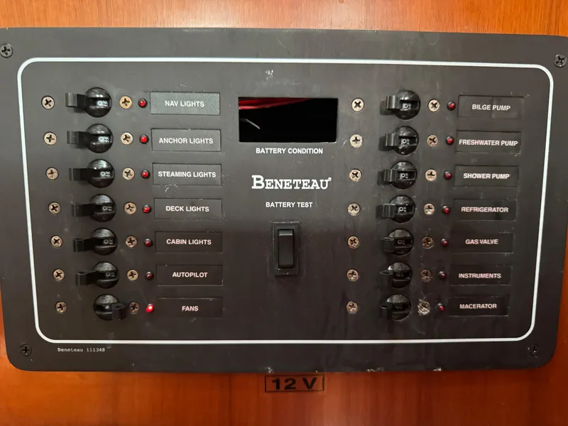 Slide: The Image of Electrical control panel of a 2005 Beneteau Oceanis Clipper 373 sailboat. - 9