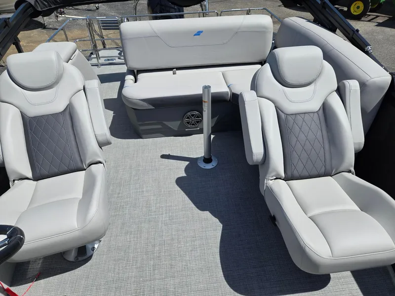 Slide: The Image of 2024 Starcraft Sls3qdh boat interior with luxurious gray seating and modern design. - 5