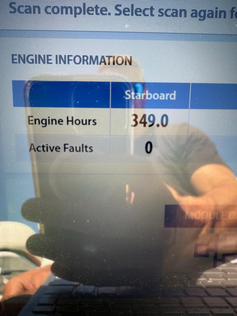 Slide: The Image of 2007 Baja 26 Outlaw engine information display showing 349 engine hours, zero active faults. - 17