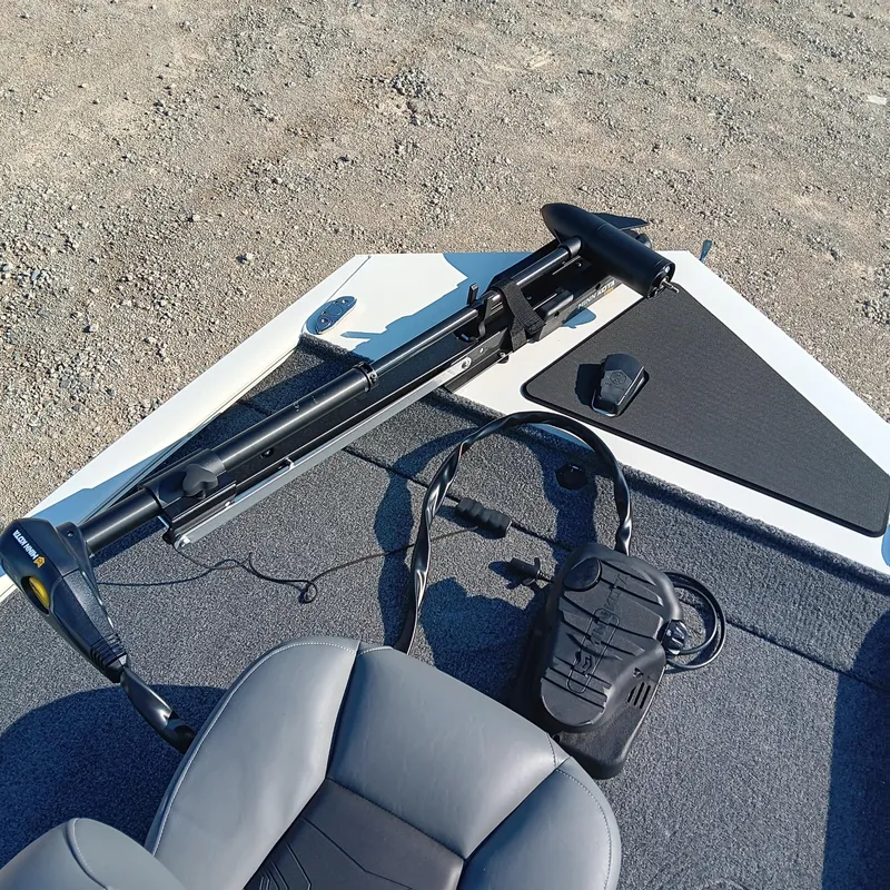 Slide: The Image of 2026 Tracker Pro 170 boat deck with trolling motor and seating. - 6