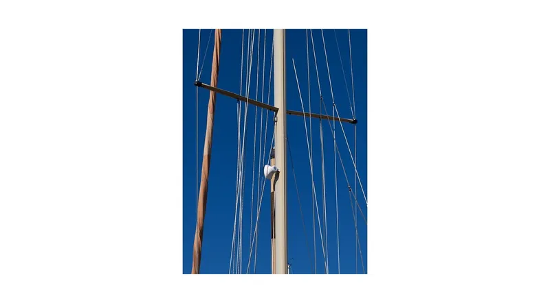 Slide: The Image of Cockpit of 1992 Wauquiez Centurion 45 sailboat with wooden seating and steering wheel. - 13