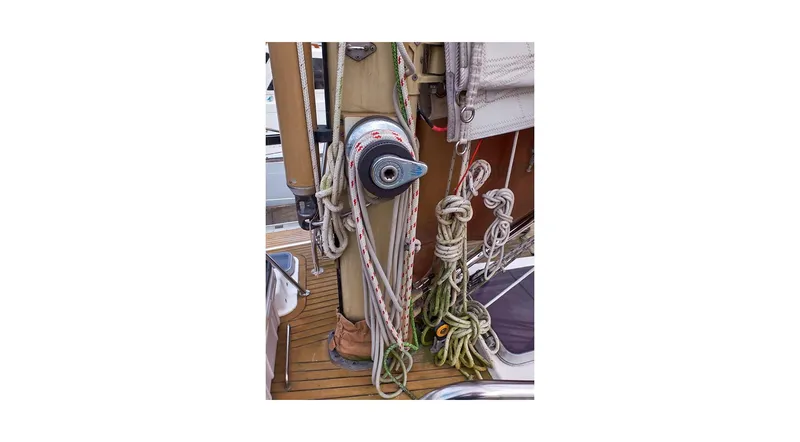 Slide: The Image of Close-up of sail rigging on a 1992 Wauquiez Centurion 45 yacht. - 21