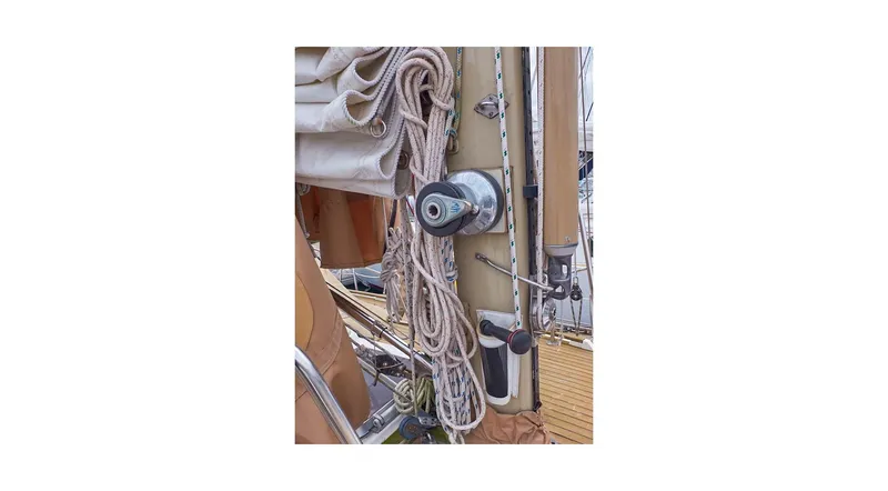 Slide: The Image of Folded sail and rigging on a 1992 Wauquiez Centurion 45 yacht mast. - 24