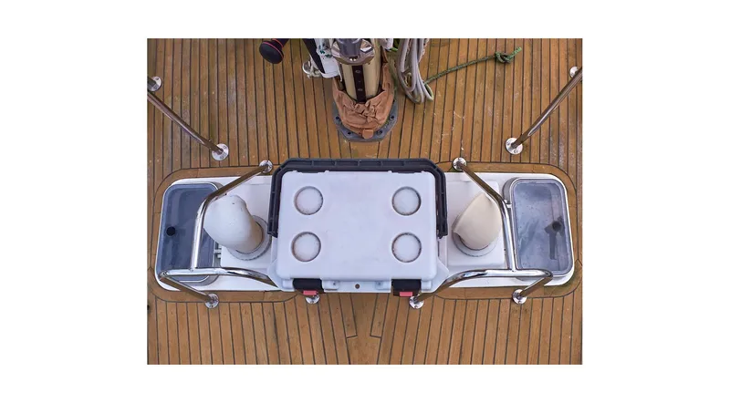 Slide: The Image of Folded sail on a Wauquiez Centurion 45 yacht, 1992 model, with rigging details. - 28