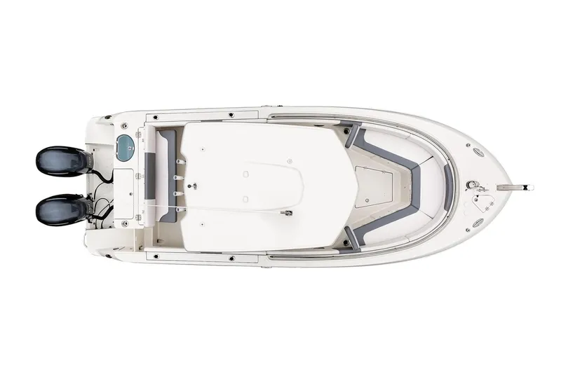 Slide: The Image of Manufacturer Provided Image: Top view of 2021 Robalo R242 Center Console boat with dual engines. - 26