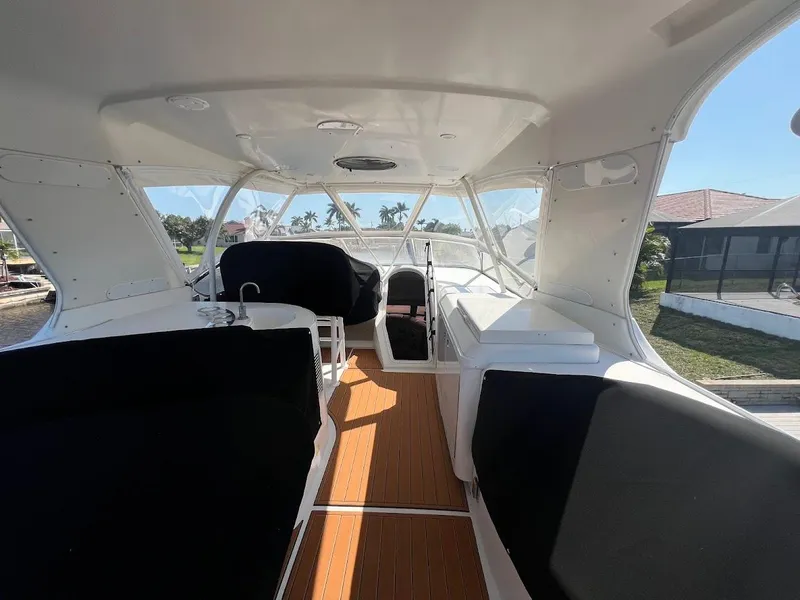 Slide: The Image of Interior view of 2006 Carver 56 Voyager yacht with spacious seating and sleek design. - 36