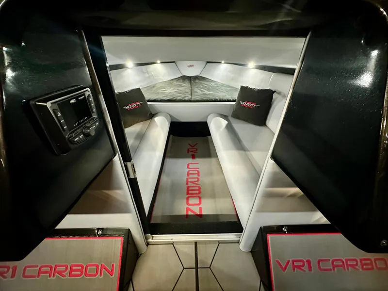 Slide: The Image of Interior of 2022 Velocity VR1 boat, featuring sleek seating and modern design elements. - 29