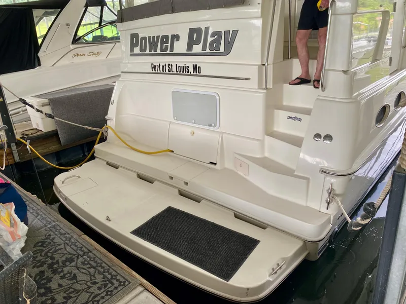 Slide: The Image of 1997 Silverton 372 Motor Yacht docked, named "Power Play," Port of St. Louis, MO. - 4