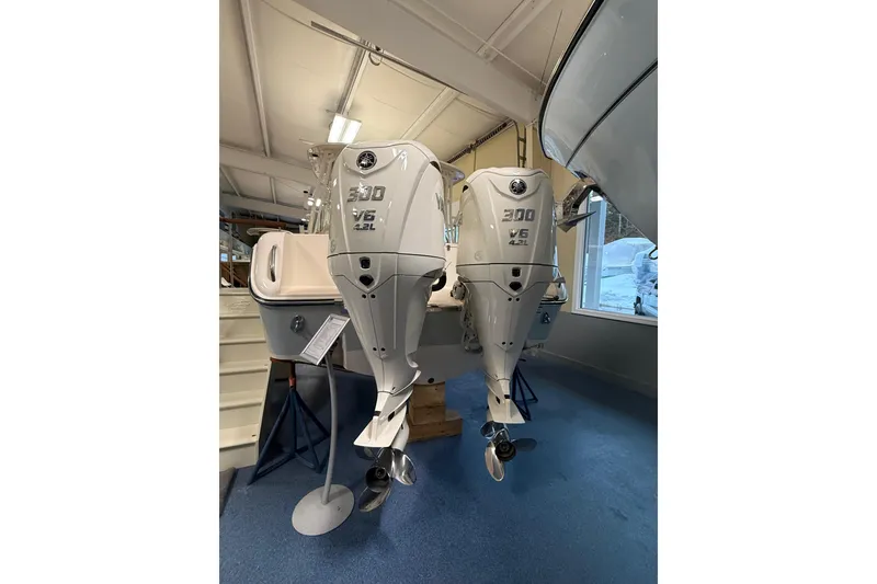 Slide: The Image of Two Yamaha 300 V6 outboard engines on Grady-White Freedom 285, year 2026. - 23