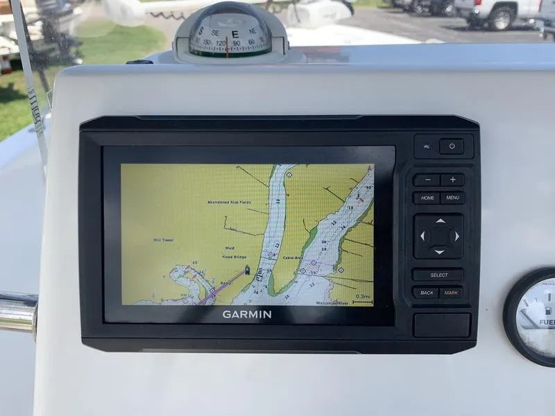 Slide: The Image of Garmin GPS on 2021 Key West 176cc boat displaying navigational map. - 19
