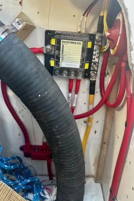 Slide: The Image of Electrical wiring and SafetyHub 150 in a 1986 Hunter Legend 45 boat. - 39