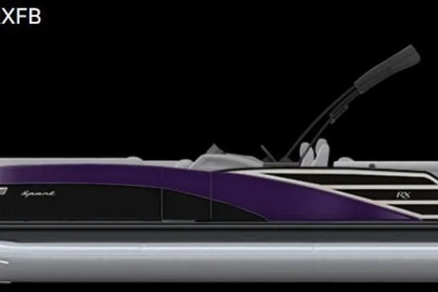 Slide: The Image of 2026 Bennington RX Sport Quad Bench 23 RXFB pontoon boat, sleek design with purple accents. - 27