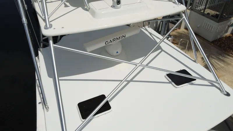 Slide: The Image of 2006 Tiara Yachts 4200 Open with Garmin radar, featuring sleek design and sturdy structure. - 10