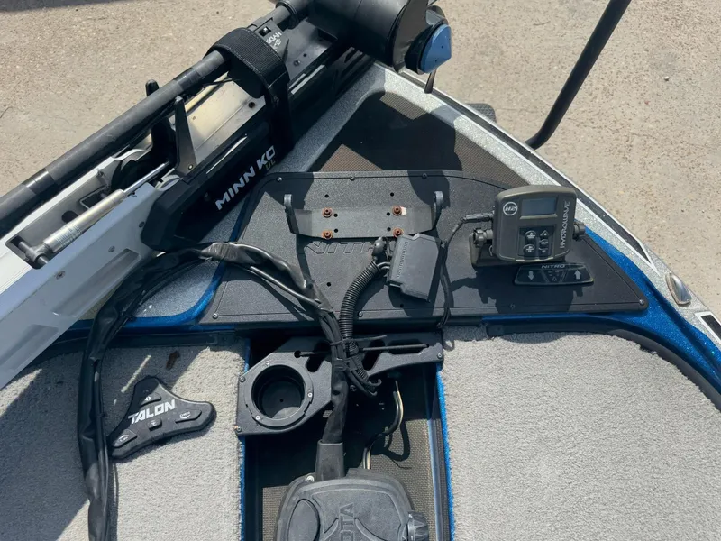 Slide: The Image of 2019 Nitro Z20 boat deck with Minn Kota trolling motor and Talon anchor controls. - 27