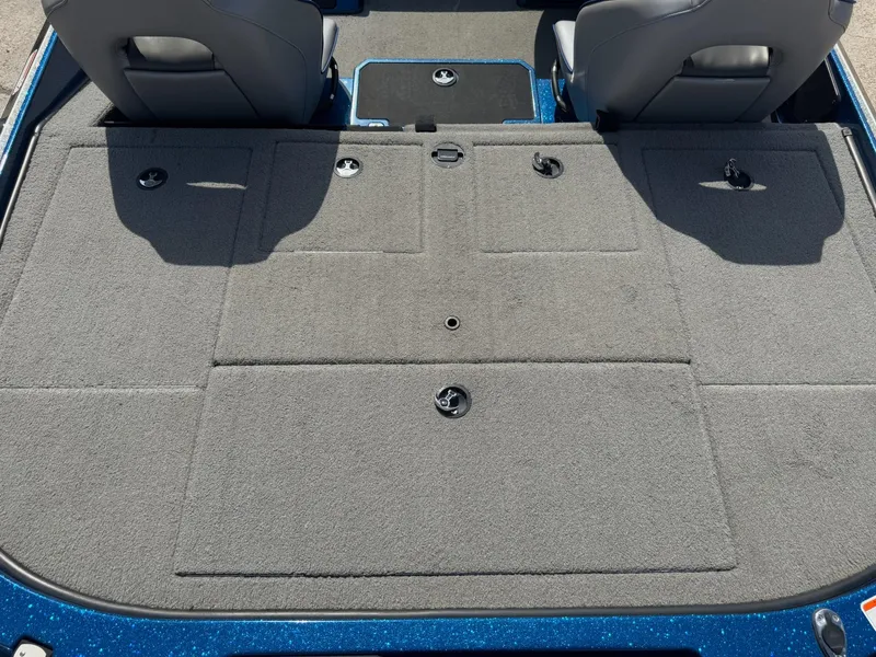 Slide: The Image of 2019 Nitro Z20 boat deck with gray carpet and two seats. - 34