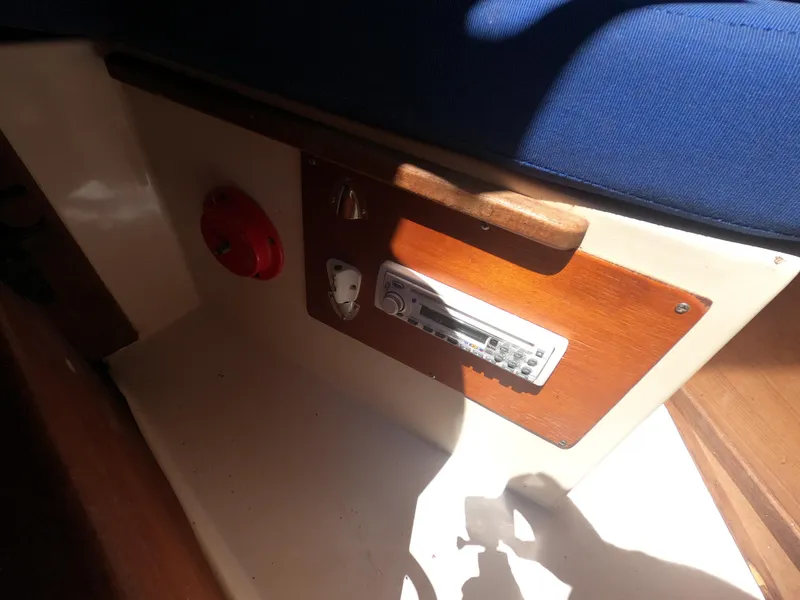 Slide: The Image of Interior of 1979 Hunter 30 sailboat with radio and control panel. - 12