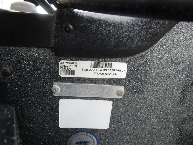 Slide: The Image of 2021 Nitro ZV21 boat transom with identification labels and serial numbers. - 17