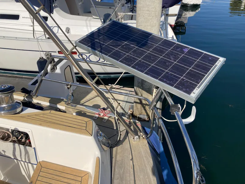 Slide: The Image of Solar panel on Malo 43 yacht, 2001 model, docked at marina. - 37
