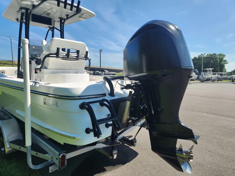 Slide: The Image of 2021 BlackJack 256 Coastal boat with outboard motor on a trailer. - 4