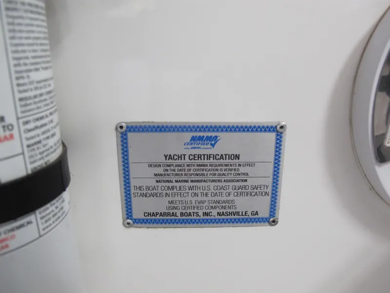 Slide: The Image of Yacht certification plaque on 2018 Chaparral 287 SSX, NMMA certified, Nashville, GA. - 16