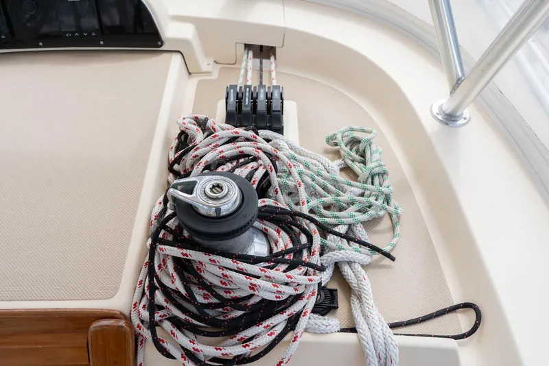 Slide: The Image of Sailboat winch and ropes on 2004 Island Packet 485 deck. - 9