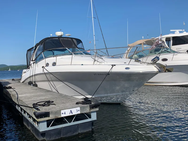 Slide: The Image of 2006 Sea Ray 340 Sundancer yacht docked at marina on a sunny day. - 7