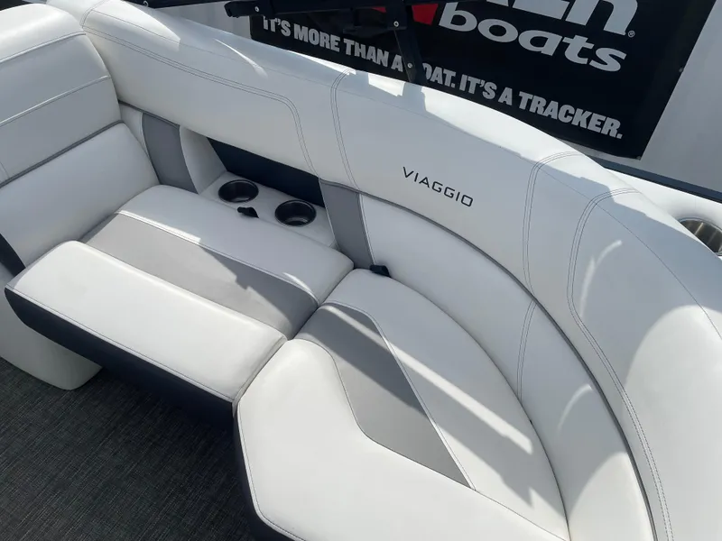 Slide: The Image of Luxurious seating on 2022 Misty Harbor Diamante Series boat with cup holders. - 11