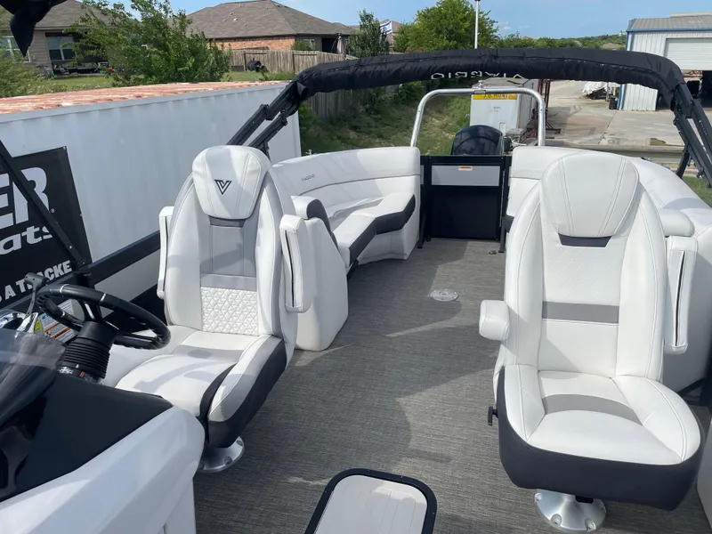 Slide: The Image of 2022 Misty Harbor Diamante Series boat interior with luxurious seating and modern design. - 8